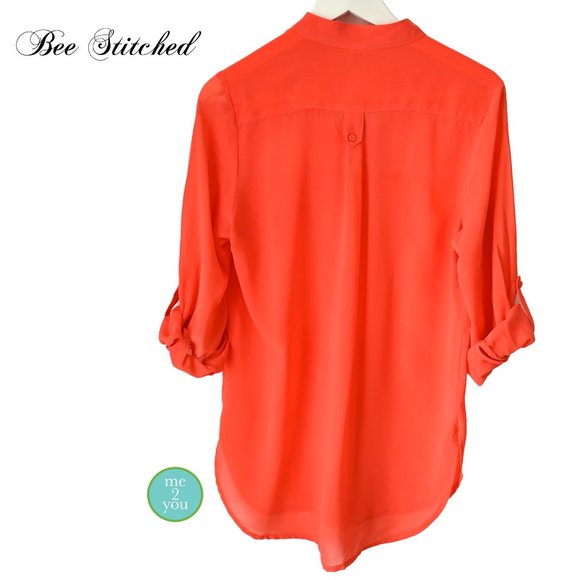 BEE STITCHED Coral Sheer Blouse 3/4 Sleeves - Size Medium - Picture 3 of 10
